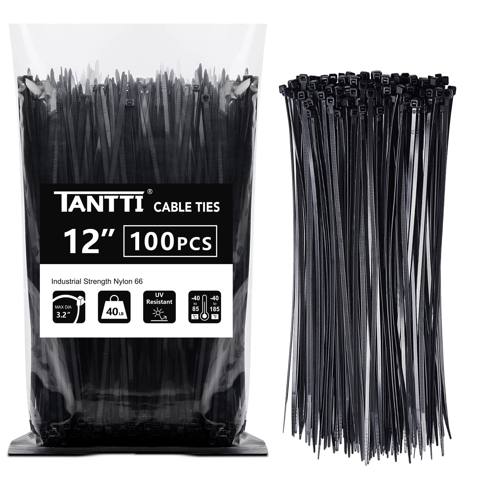 Amazon.com: Zip Ties 12 inch, Black Zip Ties 100 pack, 40lb, Cable